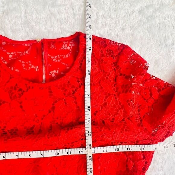 J. Crew Red/Orange 3/4 Sleeve Poppy Coral Floral Lace Sheath Dress Size 6 - Picture 11 of 11